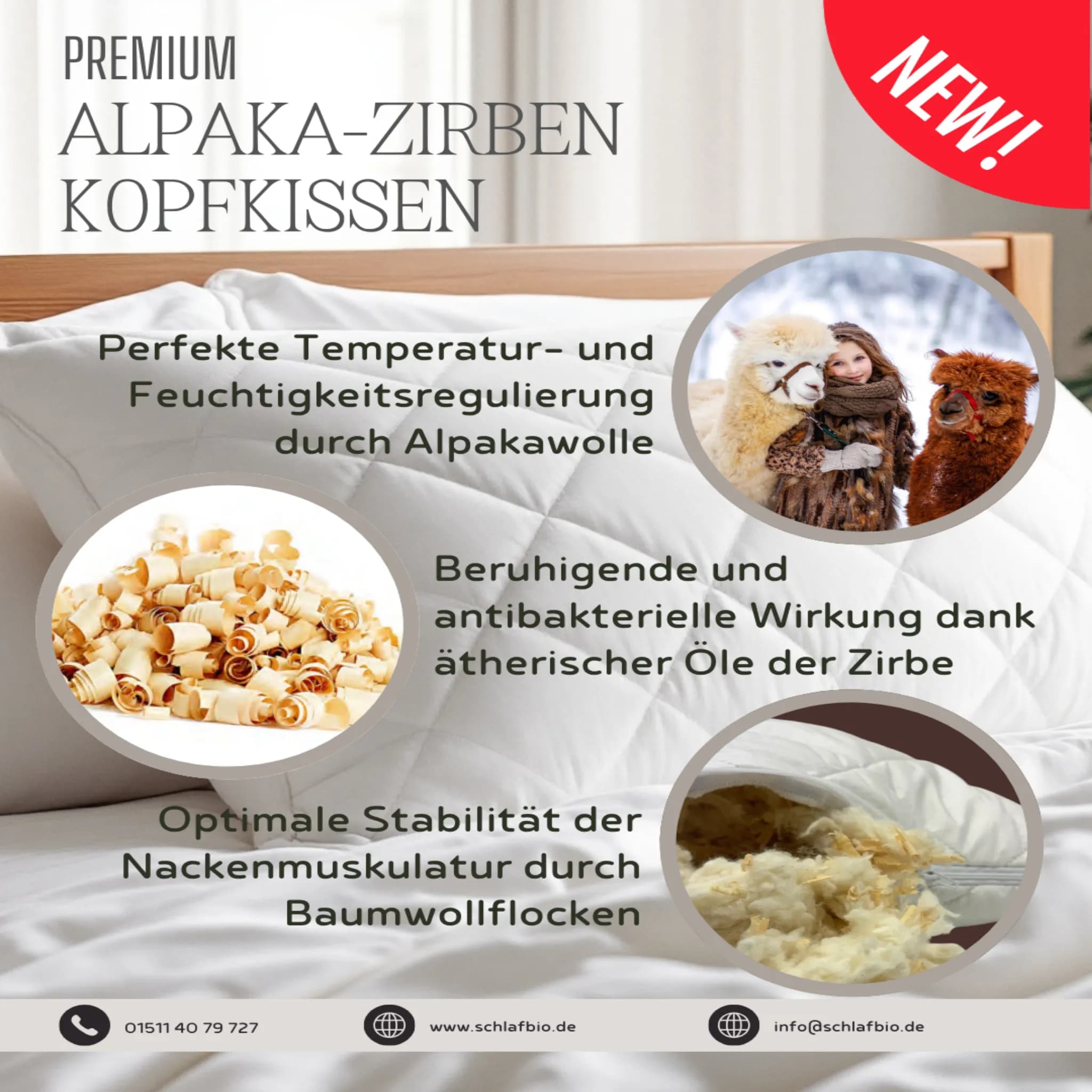 Alpaka-Zirben-Kopfkissen 80x80 cm