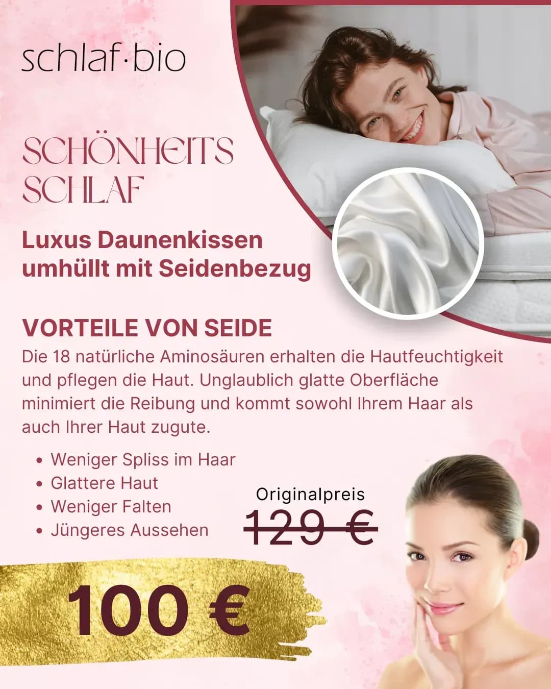 Seidenkissen für schöne Haut und Haare – Luxuriöses, hautfreundliches Kissen aus Seide, das Faltenbildung reduziert und Haarbruch vorbeugt, für einen erholsamen Schlaf und strahlendes Aussehen.